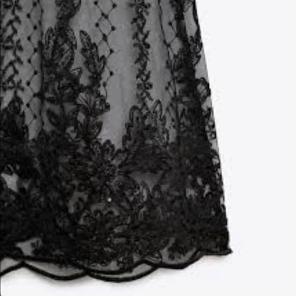 Zara Black Sheer Embellished Lace Night Out Dress - Picture 3 of 8